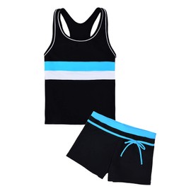 Uhnice Girls Swimsuit Two Piece Tankini Swimwear with Boyshort (Black, 12-13 Years(Tag Size 4XL))