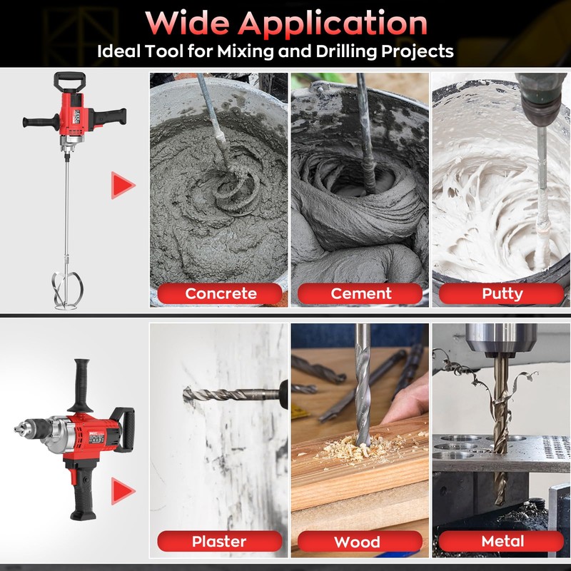 IMAYCC Drill Mixer,3200W 20A Concrete Mixer for Drill, 110V Corded