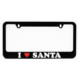 License Plate Frame, I Heart Santa Black Plate Holder, Tag Cover, I Love Santa Car Frame, Auto Accessories, Cool Decoration, for USA & Canada License Plate