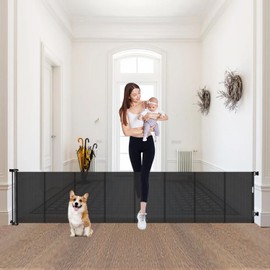 24" Tall X 100" Extra Wide Short Dog Gates to Step Over, Extra Long Short Pet Gate for Doorways, Small Puppy Gates for The House Mesh Doggie Gates for Indoors Outdoor, Black