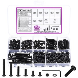 236 Pcs M4 Bolts and Nuts Set, M3 Nuts and Bolts Set, Round Head Hexagon Socket Screws and Washers, Black Hex Socket Button Head Cap Machine Screws Kit