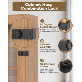 Anobeyi Mechanical Keyless Cabinet Lock with Combination, 90 Degree Right Angle Bifold Door Lock, Password Rotary Hasp Latches for Office File Cabinet, Desk Drawer, Cupboard, Locker (1, Black)