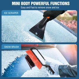 YeewayVeh 35" Ice Scraper for Car Windshield, Extendable Snow Brush with Foam Grip & Additional Handhold, 2 in 1 Detachable & Scratch-Free Snow Scrapers for Car Truck SUV, Orange