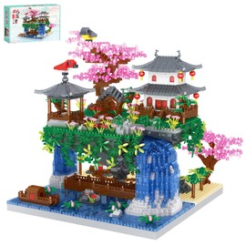 SAMYBLOCKS 3600PCS Micro Mini Blocks Peach Blossom Pond Bonsai Tree Kit,Traditional Architecture Building Blocks,Exquisite Cherry Bonsai Tree Kit Gift for 14+ Kids Or Adults