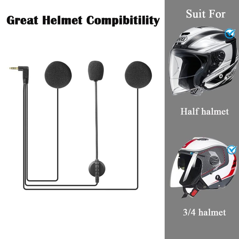 QSPORTPEAK Motorcycle Intercom Accessories, Microphone Headphones Hard Cable Headset for