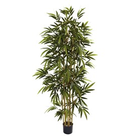 Nearly Natural Nearly Natural 6FT Artificial Bamboo Tree for Indoor Home Dcor, Fake Bamboo Floor Plant with Natural Trunks and Over 1,000 Realistic Leaves in Black Nursery Planter