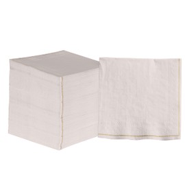 Luxe Party 120 Pack Sqaure Lunch Napkins, Disposable, Premium 3 Ply Paper, 6.5 x 6.5 Inch, Decorative Napkin, Linen with Gold Stripe