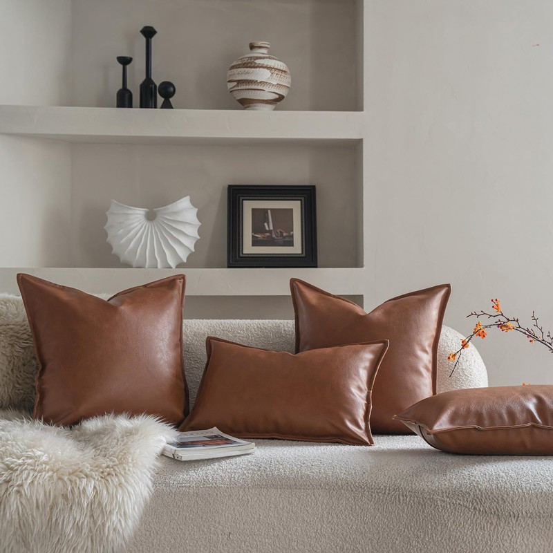 Neelvin Faux Leather Decorative Throw Pillow Covers Modern Solid 12x20