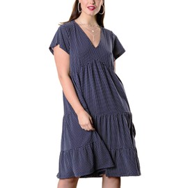 ZOEMEFUL Women's Plus V Neck Short Sleeve Polka Dot Tiered Ruffle Casual Swing Dress 2XL