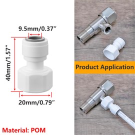 Ctyjia Adaptor Fitting Connector, 1/2 Inch Female Thread to 3/8 Inch Water Filter Fitting, for RO System, Water Purifier