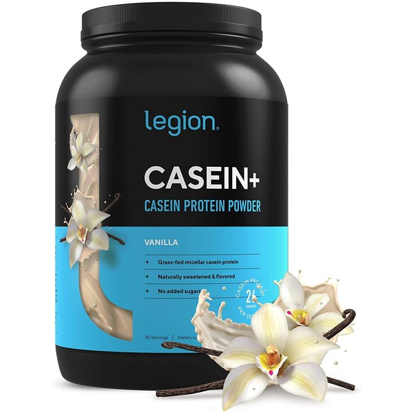 Legion Casein+ Vanilla Pure Micellar Casein Protein Powder - Non-GMO Grass Fed Cow Milk, Natural Flavors & Stevia, Low Carb, Keto Friendly - Best Pre Sleep (PM) Slow Release Muscle Recovery Drink 2lb