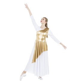 Danzcue Womens Asymmetrical Praise Dance Tunic (Gold, L-XL-Adult)
