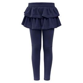 HoeVou Girls Leggings Toddler Pants Leggings for Girls School Uniform Tutu Kids Ruffle Skirt Pull On Warm Clothes Navy Blue