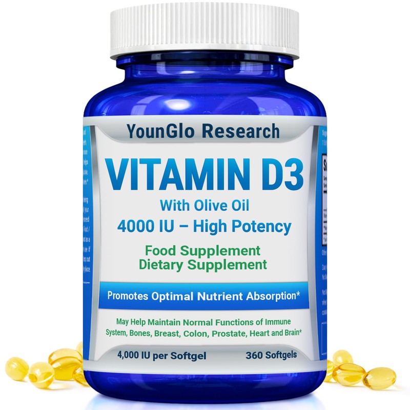 YounGlo Research Vitamin D3 4000 IU Dietary Supplement to Promote