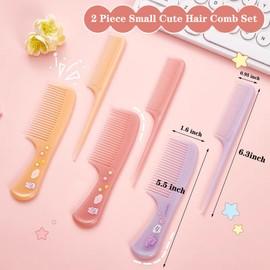 Small Cute Hair Comb,2 Piece Mini Hair Comb Set Toddler Combs For Girls Boys Kids Fine Tooth Comb Rat Tail Comb Detangling Comb Portable Hairdressing Styling Comb Hair Comb Gift For Wet Dry (Purple)