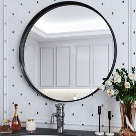 Suidia Wall Mirror, Black Metal Frame Mirror 24 inch, Round Wall Mirror for Bathroom, Vanity, Living Room, Entryway, Circle Bathroom Vanity Mirror