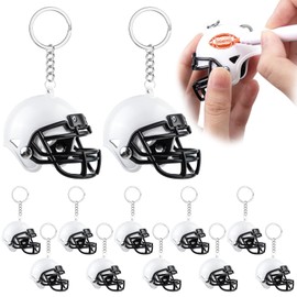 12PCS Mini Rugby Helmet Keychains White Football Helmets, Football Mini Helmets Keychain Charm Bulk for Party Souvenirs Craft Painting Football Gift DIY Decoration