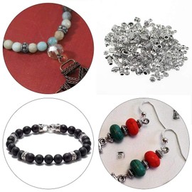 Tibetan Silver Beads JPGhaha Pack of 200 Large Hole Beads Tibetan Style Antique Silver Metal Spacer Beads Silver for DIY Pendants