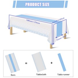 8 Pack 2in1 Disposable Plastic Tablecloths 54" x 108" White and Baby Blue Dot Party Table Cloth Rectangle Table Cover for Wedding Birthday Baby Shower Anniversary Christmas New Year Party Decorations
