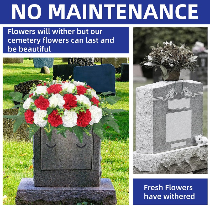 LOSFOTBO Artificial Cemetery Silk Flowers Saddle,Carnation Cemetery Headstone Flower Saddle,Memorial