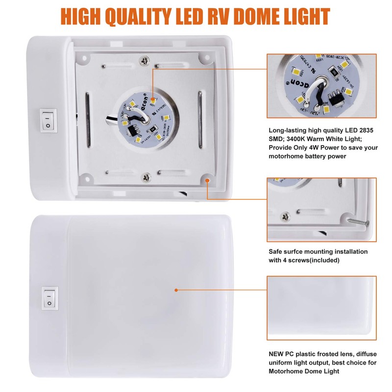 Facon 6 Pack LED RV Pancake Light Square Ceiling Dome