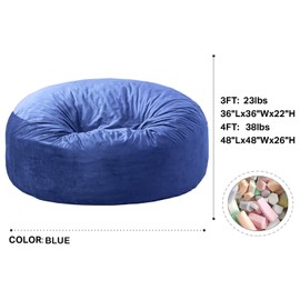 WhatsBedding Bean Bag Chair for Adults with Memory Foam Filler Included, Big Kids Beanbag Chairs, Large 4 ft, Blue, Solid