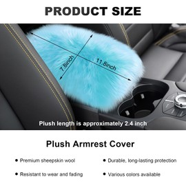 KVAEY Center Console Cover, 11.81"×7.87" Automotive Fluffy Plush Center Armrest Protector, Universal Furry Comfortable Center Console Pad for Cars Trucks SUVs, Car Accessories (Light Blue)