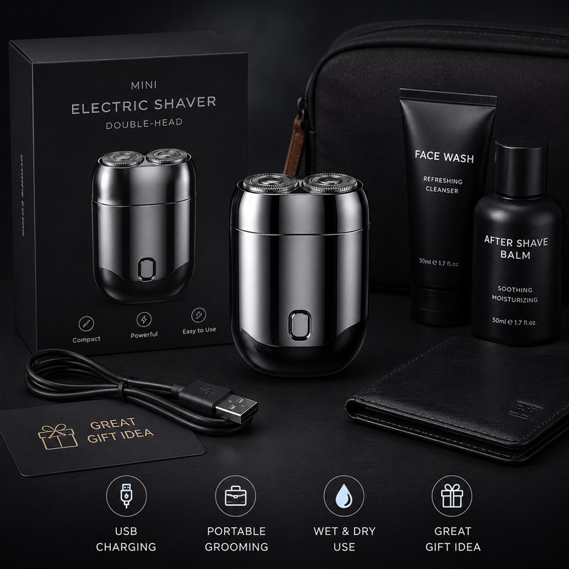 Mini Electric Shaver for Travel – USB Rechargeable Double-Head Razor