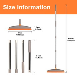 XXFLOWER Silicone Air Broom,Multifunction Magic Broom with Long Handle,Adjustable Rubber Sweeping Water,Pet Hair Remover for Carpet,Kitchen,Concrete Floor(Grey Orange)