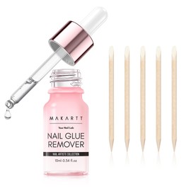 Makartt Nail Glue Remover for Press on Nails: Quick Debonder with 5 wooden sticks, Easy with a Dropper,Updated Formula with Vitamin E, Acetone-free, Hema-free, For Fake Nails,Semicure Stickers,10 ml