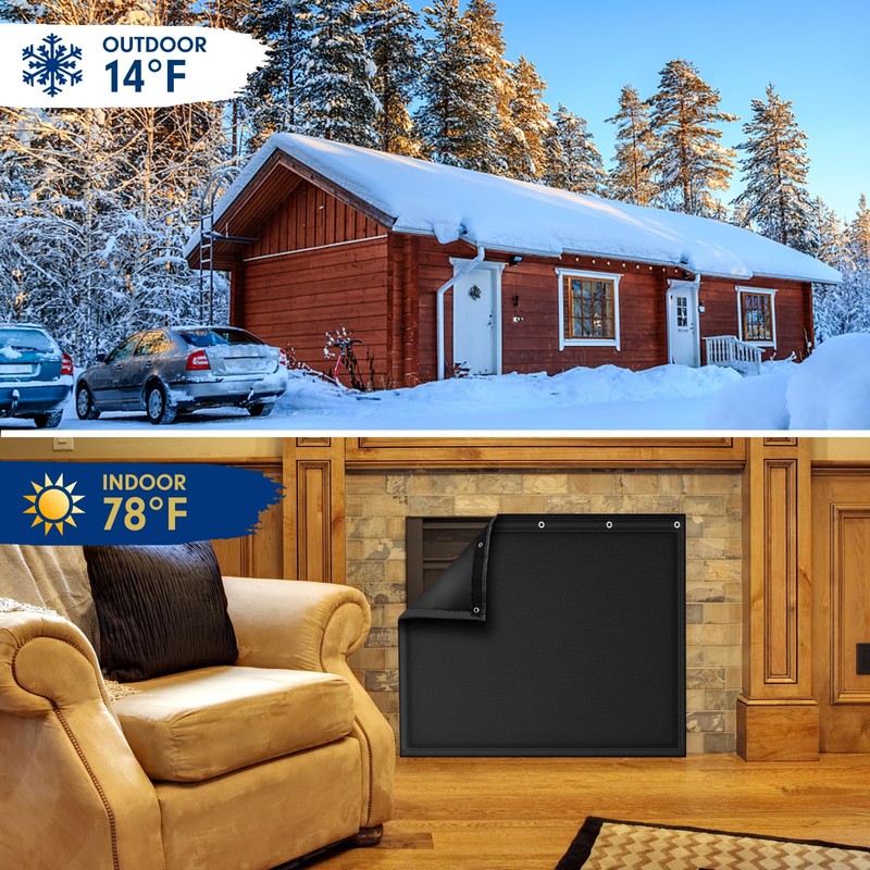 CADARA Fireplace Blocker Blanket Stops Overnight Heat Loss, Fireplace Draft