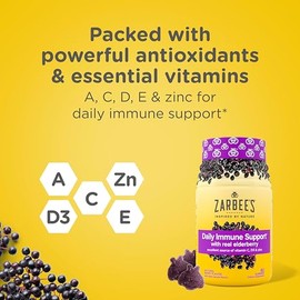 Zarbee’s Daily Immune Support* Gummies with Real Elderberry, Vitamins A, C, D3, E, Zinc, Antioxidants and Flavonoids, No Artificial Sweeteners or HFCS