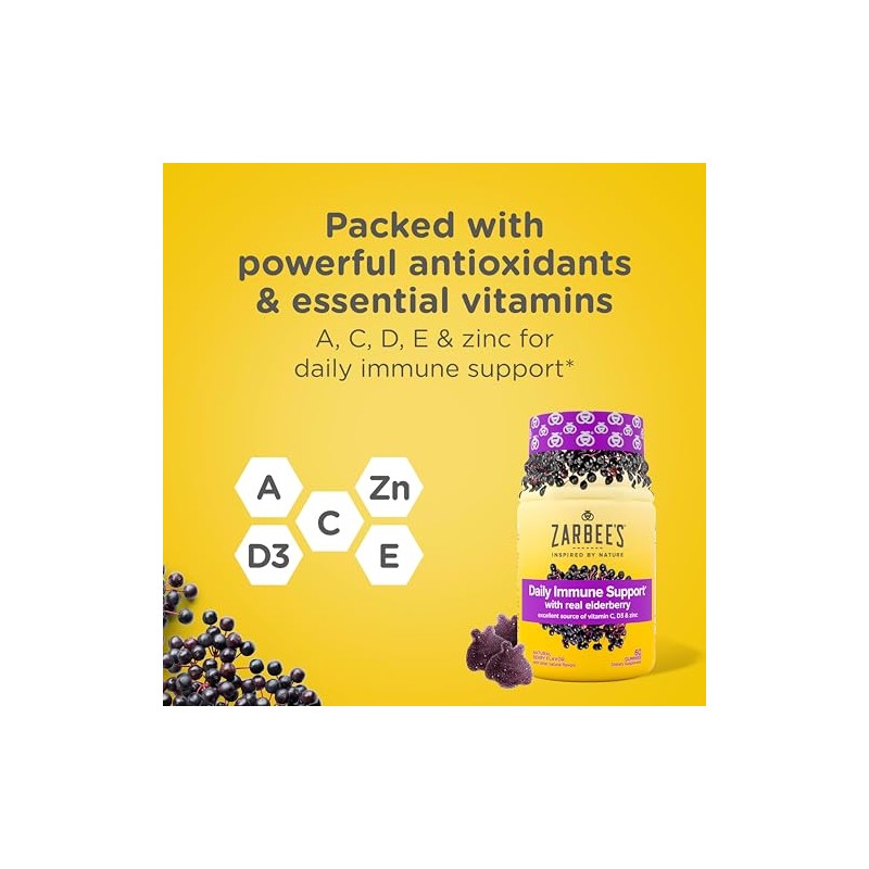 Zarbee’s Daily Immune Support* Gummies with Real Elderberry, Vitamins A,