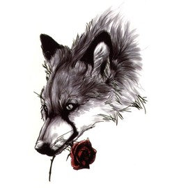 EROSPA® Temporary Tattoo Sheet / Sticker Wolf Wounded Lonely Sad Rose Waterproof