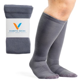 Viasox Gray Compression Socks for Women and Men, Knee High Socks 12-15 mmhg Circulation Support for Flight, Travel, Running, X-Large 12-14