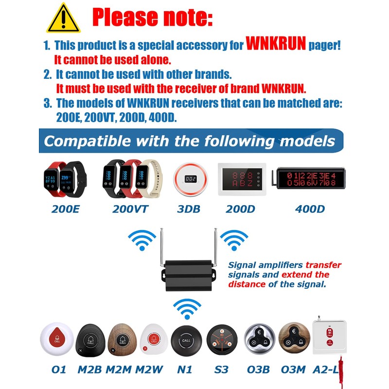 WNKRUN Wireless Call Buttons 2-Key for Restaurant Pager System M2