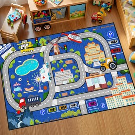 Car Mat for Kids Toy Cars - Car Track Rug Car Carpet for Kids Play Mat City Life Road Carpet for Playroom Living Room Bedroom Classroom, 3'×5'