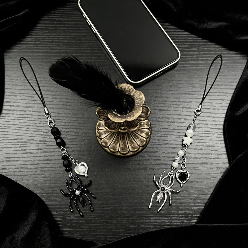 LJJINGXS Gothic Spider Phone Charm Strap with Beaded Chain and