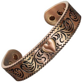 Ladies Pure Copper Magnetic Bracelet Women Copper Bangle Cuff 6 Neodymium Magnets Adjustable, Heart Design- CH (M: Wrist 16.5-19.5cm/6.5-7.6")