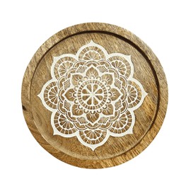 VANIYA CRAFTS Set of 2 Wooden Trivet for Hot Pots and Dishes, Heat Resistant, Non-Slip, Teapot Trivet, 8 Inch Diameter (Natural White) (Design 1)