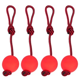4 Pack Dog Ball On Rope, Interactive Pet Toy Ball with Solid Rubber Balls for Dogs, Chew Resistant Dog Training Dummy for Fetching Catching Throwing and Tugging, Red Rubber Balls for Medium Large Dogs