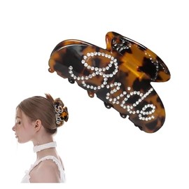 Bride Claw Hair Clip,​ Bride White Acrylic Hair Clips with Rhinestone Logo, Bachelorette Party Wedding Birthday Banana Barrettes Hair Decorations for Girl, Trendy Bridal Claws (Tortoiseshell)