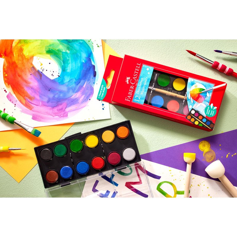 Faber-Castell FABER-CASTELL 125017 - Wasserfarbkasten 12 Farben, inkl. Pinsel, Malkasten