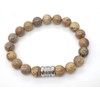 Ethnisches Herrenarmband aus braunen Jaspisperlen und zentraler Edelstahlperle