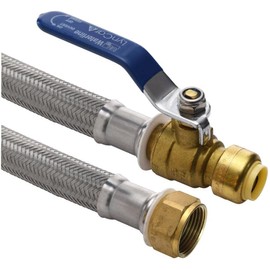 12" Push 'N' Connect Stainless Steel Braided Water Heater Connector - with Ball Valve, 1/2" Push Fit x 3/4" FPT