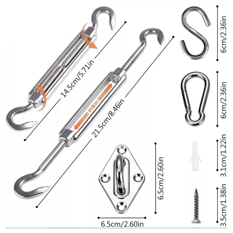 Shade Sail Hardware Kit 304 Stainless Steel S Hook M6