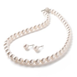 JOHNLUKE Premium Shell Pearl Necklace, Magnetic Type, Pearl, Natural Shells, Pearl Necklace, Earrings Set, Made in Japan, Jewelry Box Included, John Luke, Created Pearl