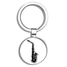 HJ Media Saxophone Shaped (Music Player Band Play Sax) 2.5 Metal Round Metal Key Chain Keychain Ring
