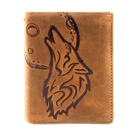 Lemasi Huskies Husky Dogs Genuine Leather Wallet with RFID NFC Protection, Wolf Cognac High, Casual