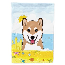 Caroline's Treasures BB2093CHF Shiba Inu Summer Beach House Flag Large Porch Sleeve Pole Decorative Outside Yard Banner Artwork Wall Hanging, Polyester, House Size, Multicolor
